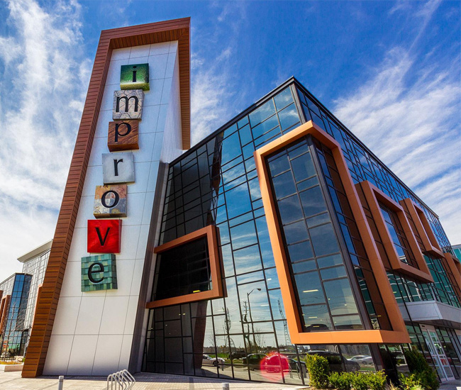 Modern glass-clad building with an